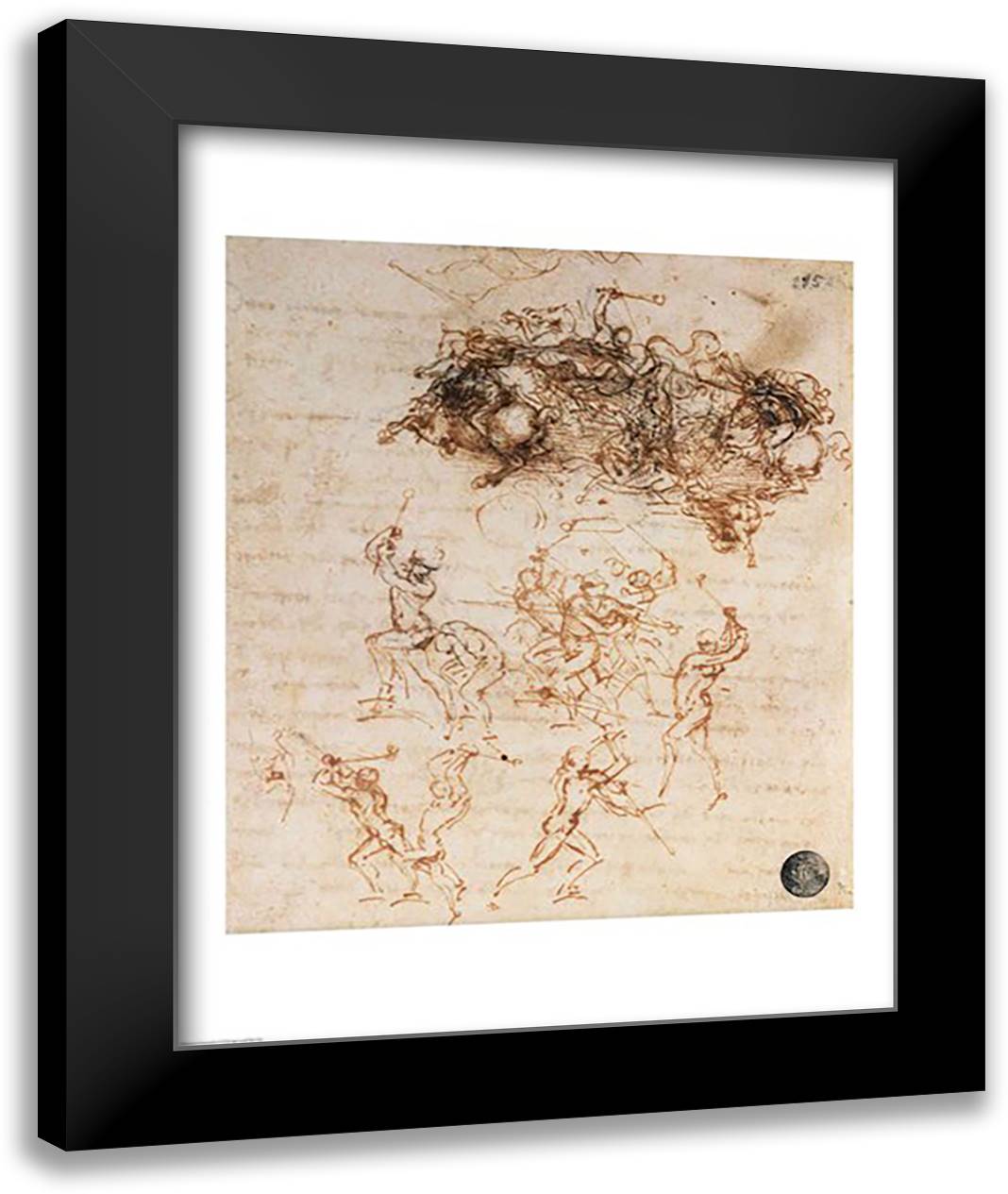 Study of Horsemen in Combat and Foot Soldiers, 1503 22x28 Black Modern Wood Framed Art Print Poster by da Vinci, Leonardo