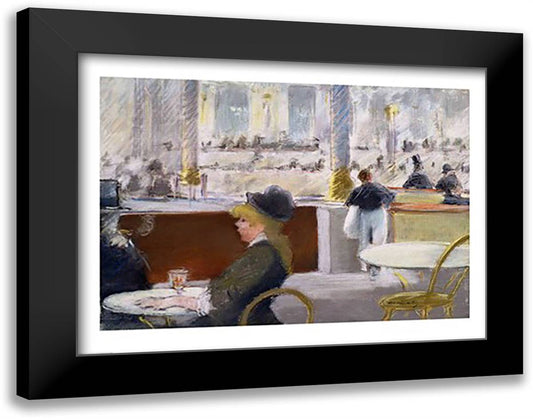 A Cafe, Place du Theatre Francais 28x22 Black Modern Wood Framed Art Print Poster by Manet, Edouard