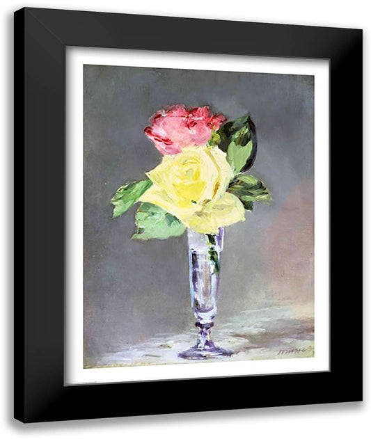 Roses in a Champagne Glass, c.1882 22x28 Black Modern Wood Framed Art Print Poster by Manet, Edouard