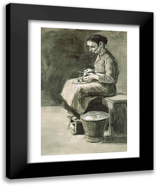 Woman peeling potatoes 22x28 Black Modern Wood Framed Art Print Poster by Van Gogh, Vincent