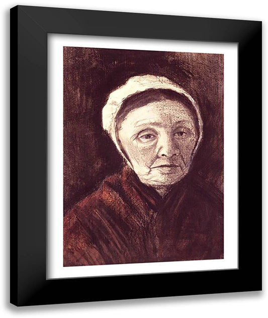 Head of an old woman in a Scheveninger Cap 22x28 Black Modern Wood Framed Art Print Poster by Van Gogh, Vincent