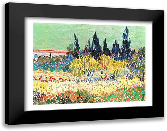 The Garden at Arles, detail of the cypress trees 28x22 Black Modern Wood Framed Art Print Poster by Van Gogh, Vincent
