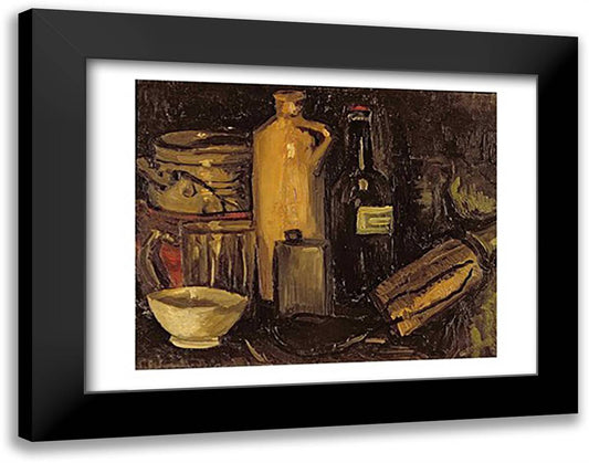 Still life with pots, bottles and flasks 28x22 Black Modern Wood Framed Art Print Poster by Van Gogh, Vincent