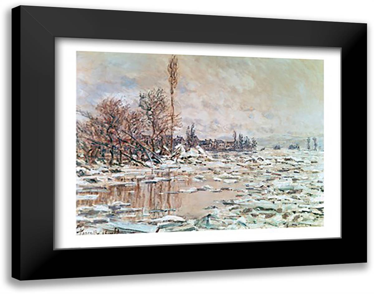 The Ice Breaking Up, 1880 28x22 Black Modern Wood Framed Art Print Poster by Monet, Claude
