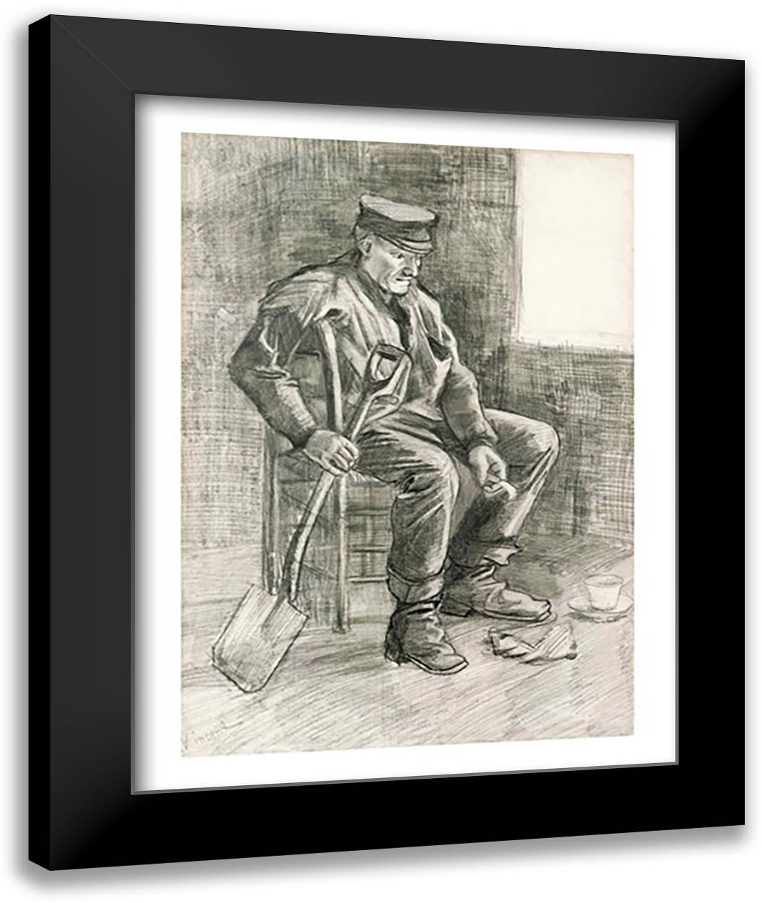 Man with a Spade Resting, 1882 22x28 Black Modern Wood Framed Art Print Poster by Van Gogh, Vincent