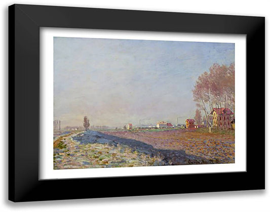 The Plain of Colombes, White Frost, 1873 28x22 Black Modern Wood Framed Art Print Poster by Monet, Claude