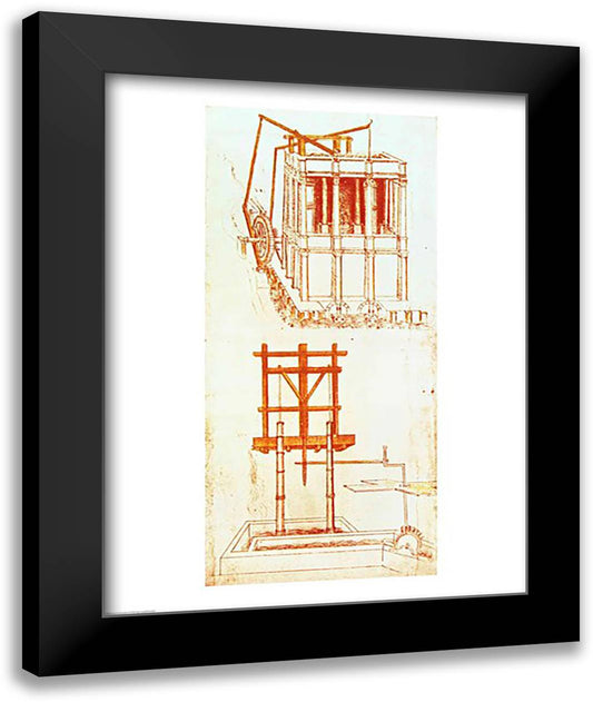Hydraulic Water Pump for a Fountain 22x28 Black Modern Wood Framed Art Print Poster by da Vinci, Leonardo