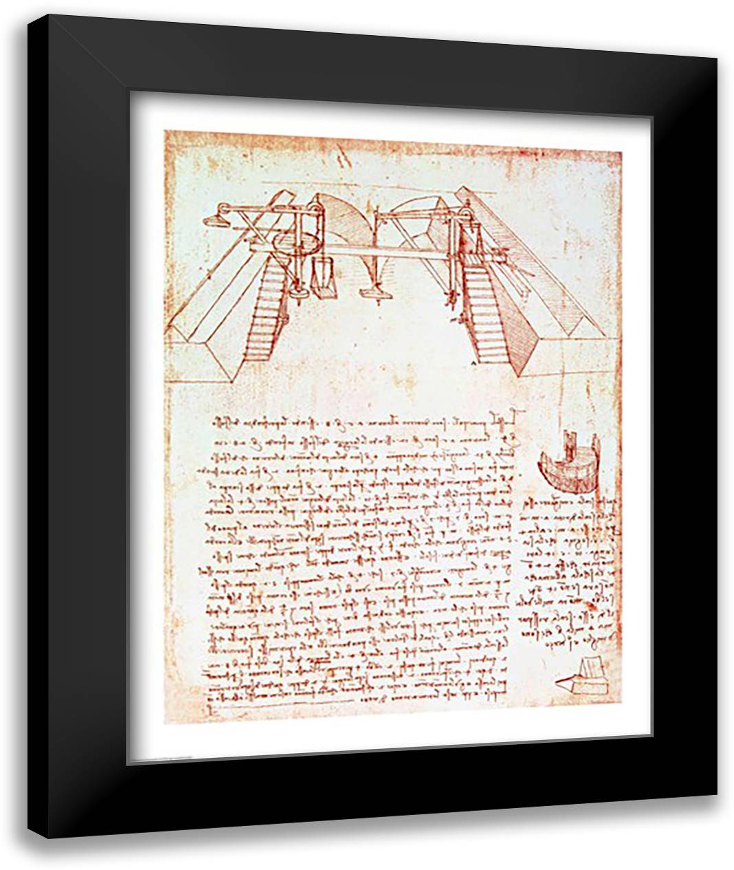 Pulley System for the Construction of a Staircase 22x28 Black Modern Wood Framed Art Print Poster by da Vinci, Leonardo