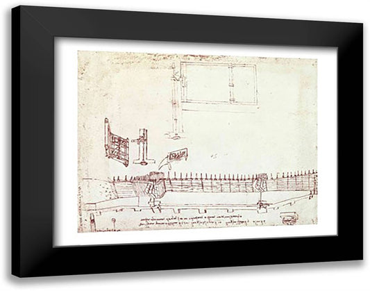 Design for Fortifications 28x22 Black Modern Wood Framed Art Print Poster by da Vinci, Leonardo