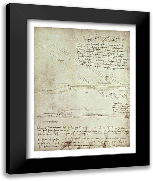 Design for a Bridge 22x28 Black Modern Wood Framed Art Print Poster by da Vinci, Leonardo