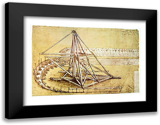 Excavating Machine,from Codex Atlanticus 28x22 Black Modern Wood Framed Art Print Poster by da Vinci, Leonardo