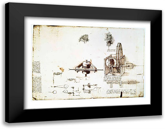 A Fin Spindle 28x22 Black Modern Wood Framed Art Print Poster by da Vinci, Leonardo