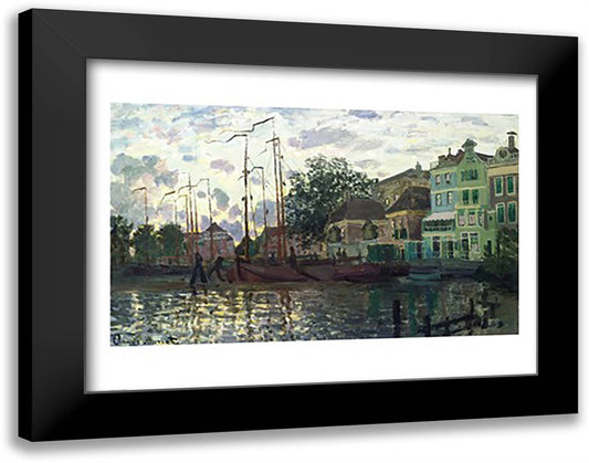 The Dam at Zaandam, Evening, 1871 28x22 Black Modern Wood Framed Art Print Poster by Monet, Claude