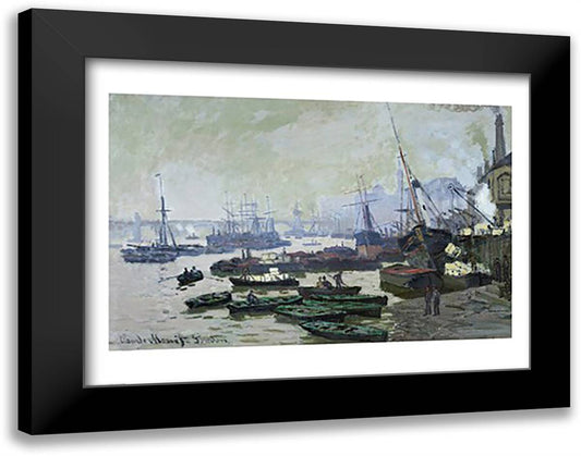 Boats in the Pool of London, 1871 28x22 Black Modern Wood Framed Art Print Poster by Monet, Claude