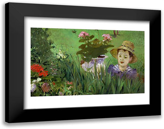Child in the Flowers 28x22 Black Modern Wood Framed Art Print Poster by Manet, Edouard