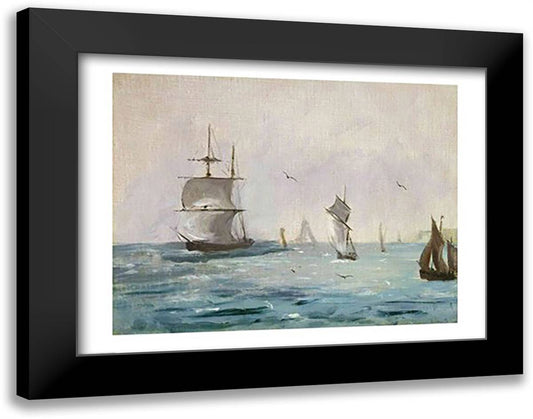 Fishing Boat Arriving, with the Wind Behind, 1864 28x22 Black Modern Wood Framed Art Print Poster by Manet, Edouard