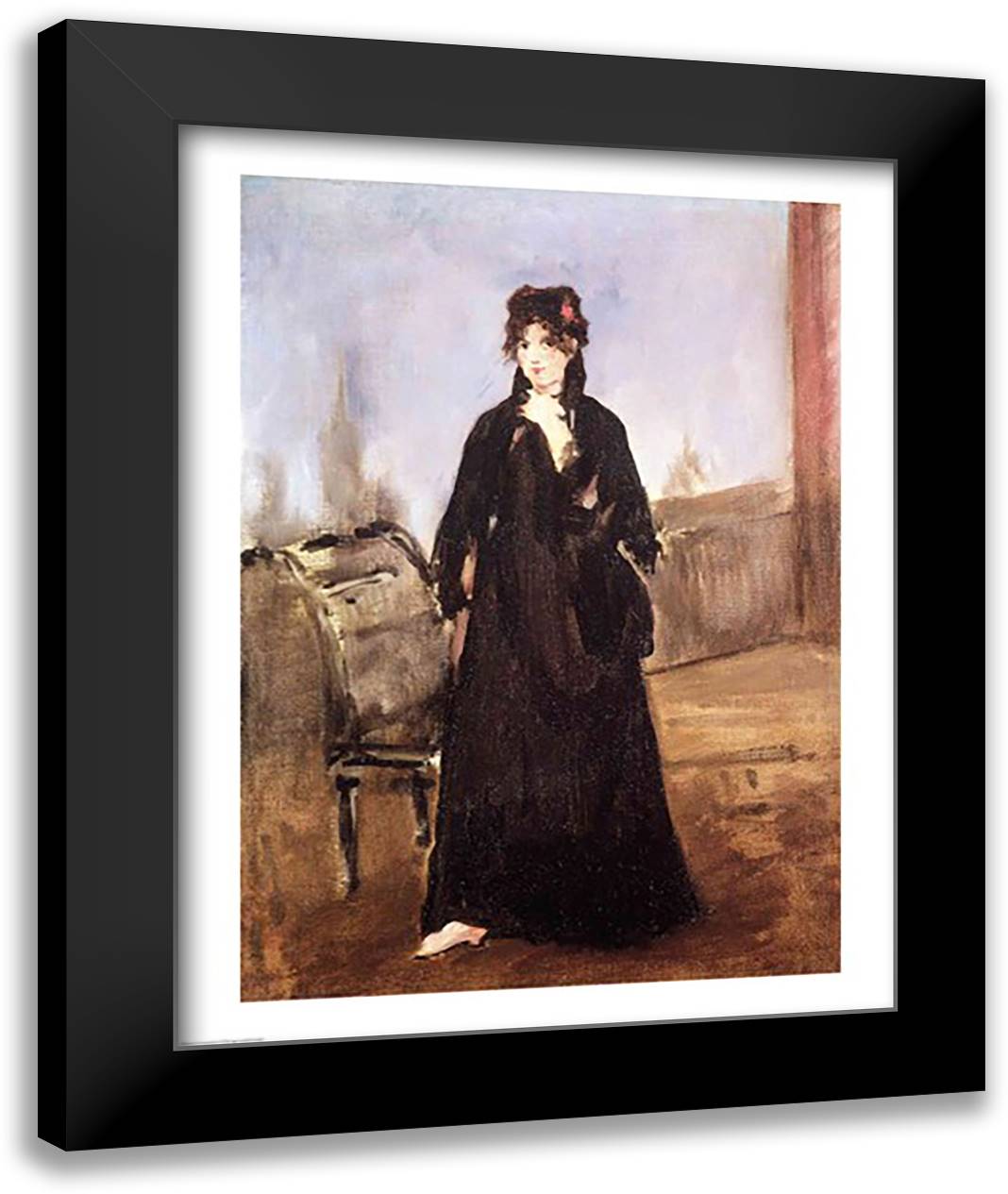 Portrait of Berthe Morisot 22x28 Black Modern Wood Framed Art Print Poster by Manet, Edouard