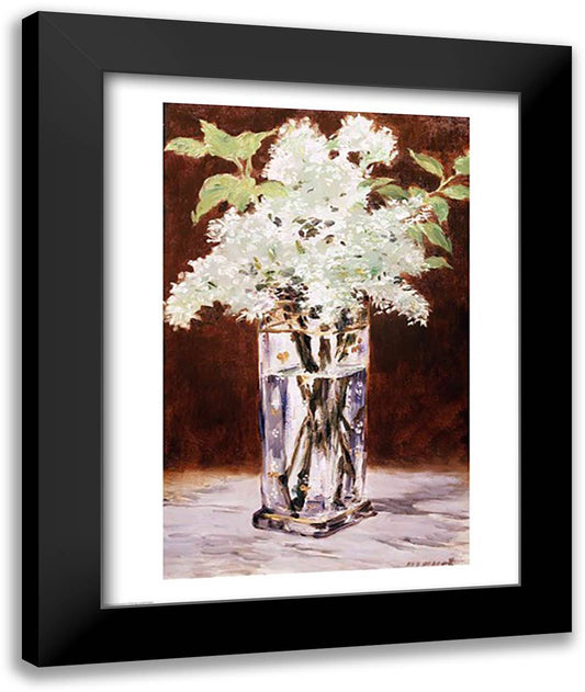 White Lilac in a Crystal Vase, 1882 22x28 Black Modern Wood Framed Art Print Poster by Manet, Edouard