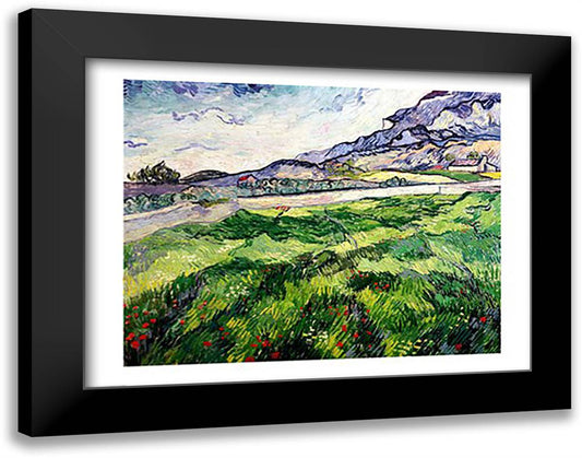 The Green Wheatfield behind the Asylum, 1889 28x22 Black Modern Wood Framed Art Print Poster by Van Gogh, Vincent