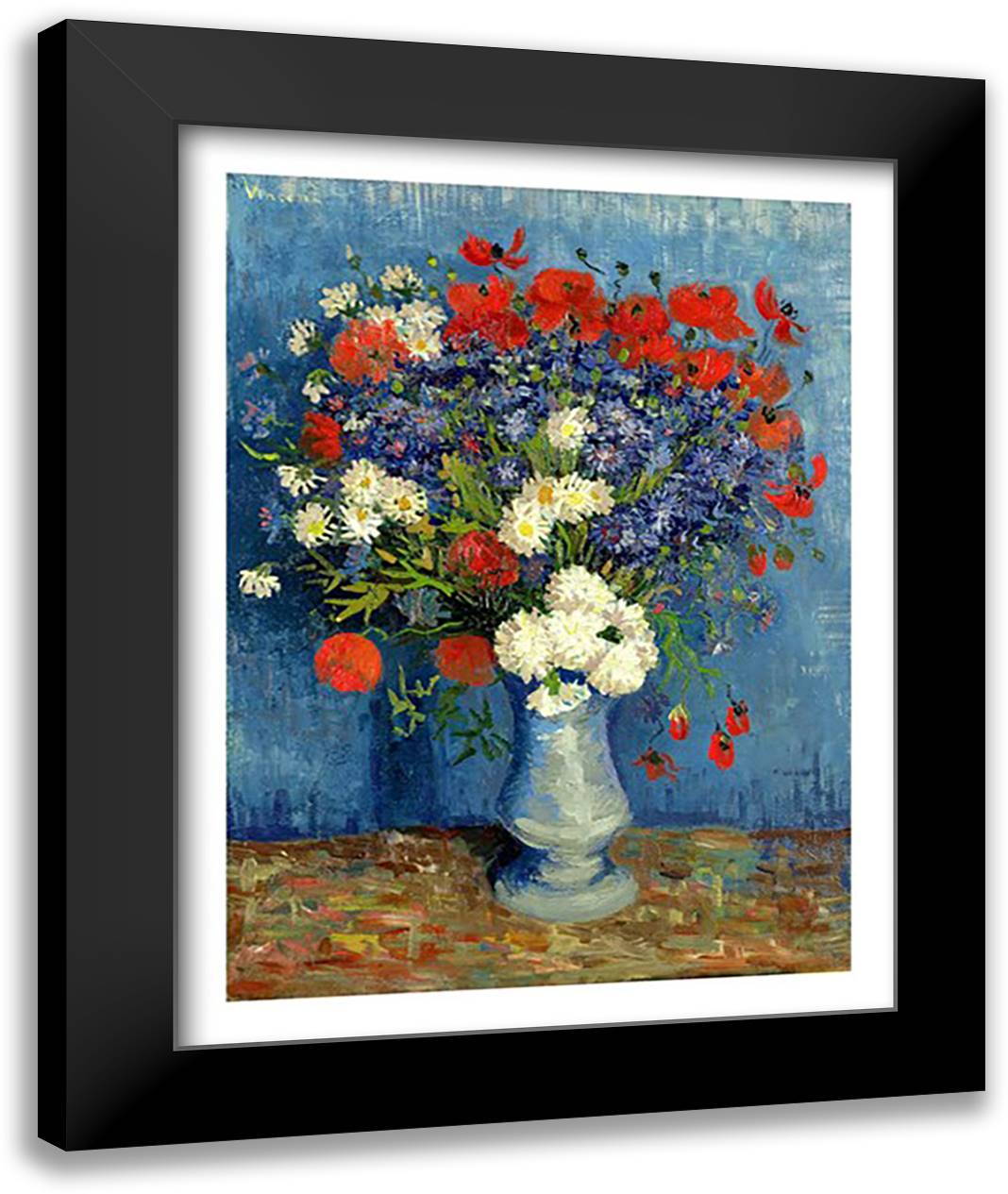 Still Life: Vase with Cornflowers and Poppies, 1887 22x28 Black Modern Wood Framed Art Print Poster by Van Gogh, Vincent