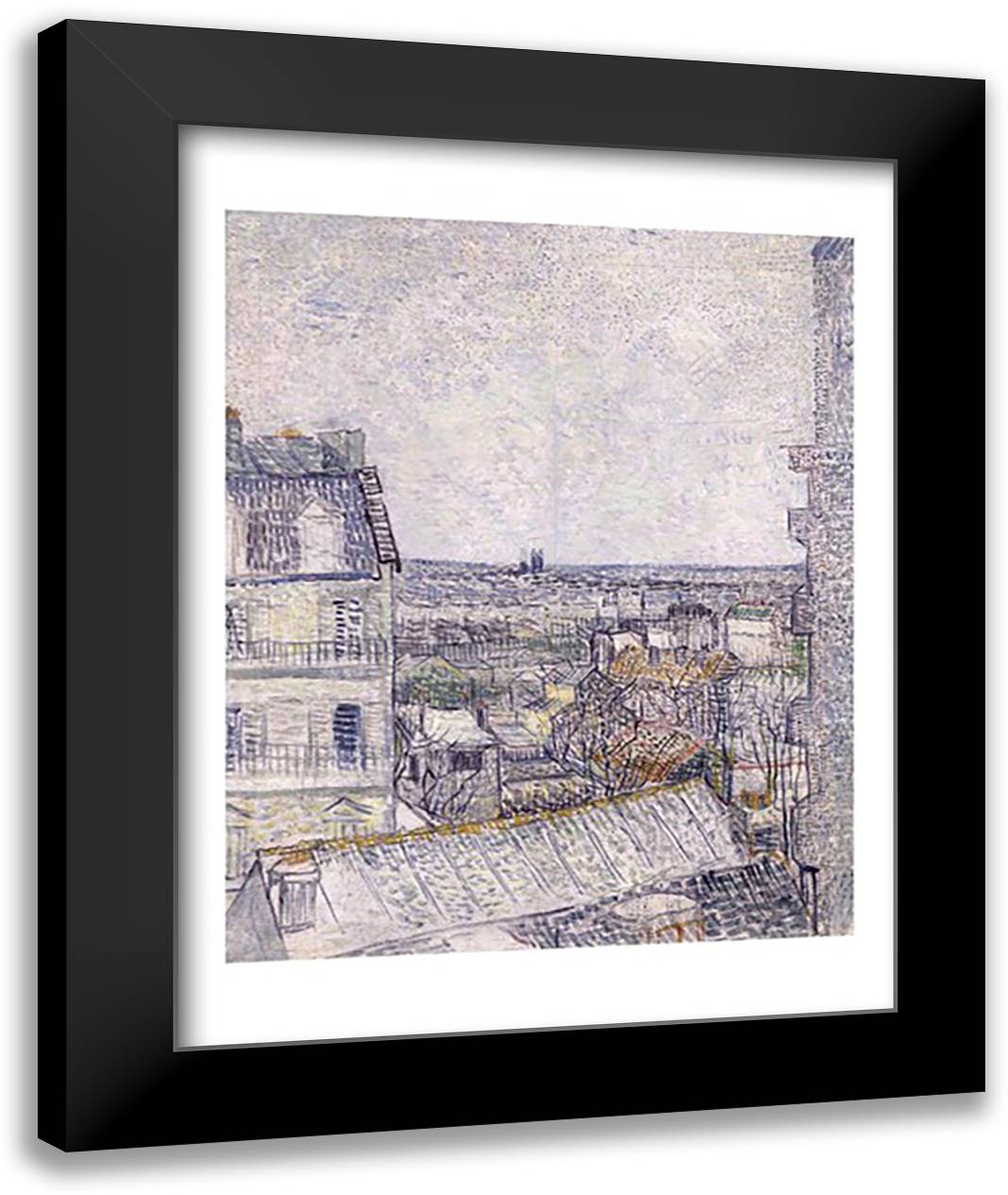 View from Vincent's room in the Rue Lepic 22x28 Black Modern Wood Framed Art Print Poster by Van Gogh, Vincent
