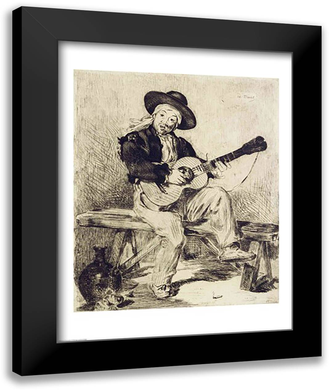 The Guitarist 22x28 Black Modern Wood Framed Art Print Poster by Manet, Edouard