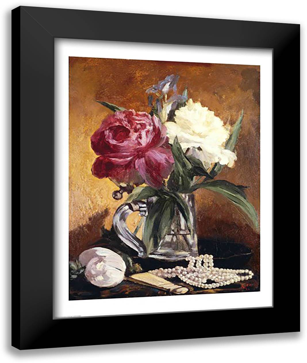 Peonies, 1862 22x28 Black Modern Wood Framed Art Print Poster by Manet, Edouard
