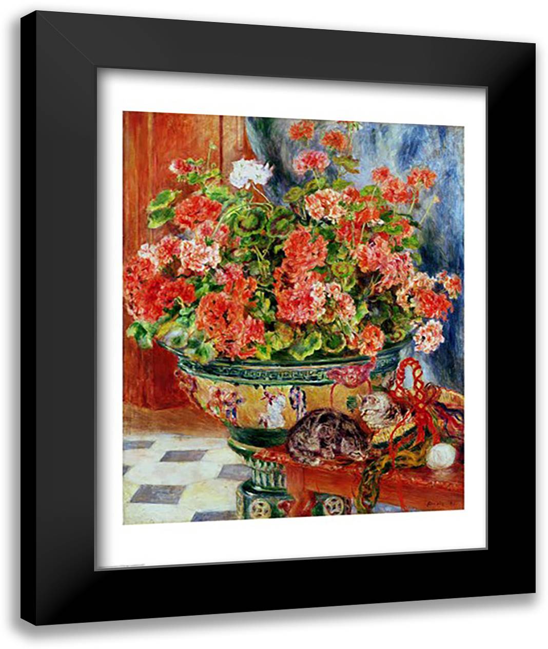Geraniums and Cats, 1881 22x28 Black Modern Wood Framed Art Print Poster by Renoir, Pierre-Auguste