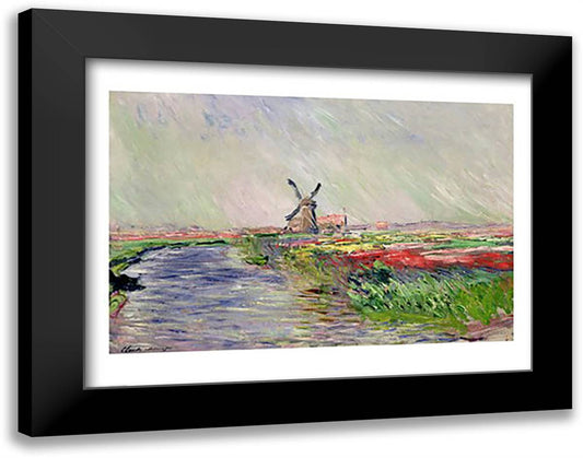 Tulip Field in Holland 28x22 Black Modern Wood Framed Art Print Poster by Monet, Claude