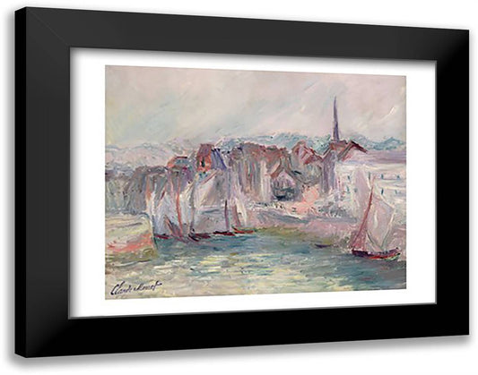 Boats in the Port of Honfleur, 1917 28x22 Black Modern Wood Framed Art Print Poster by Monet, Claude