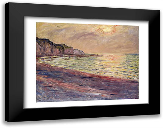 The Beach at Pourville, Setting Sun 28x22 Black Modern Wood Framed Art Print Poster by Monet, Claude