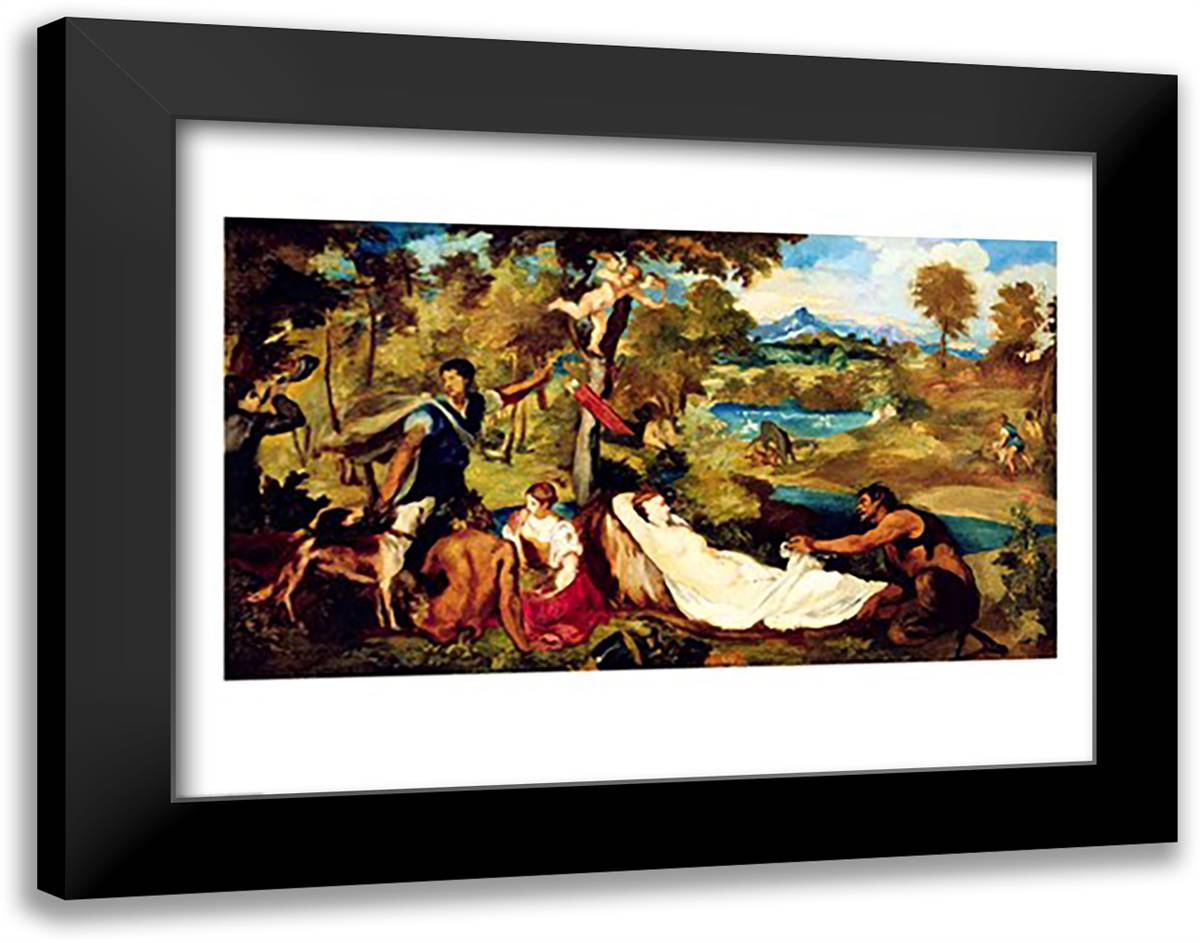Jupiter and Antiope, 1856 28x22 Black Modern Wood Framed Art Print Poster by Manet, Edouard