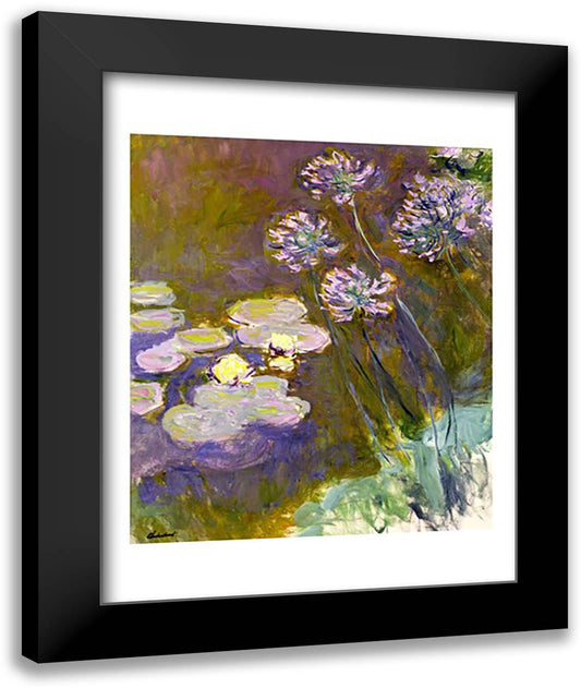 Waterlilies and Agapanthus, 1914-17 22x28 Black Modern Wood Framed Art Print Poster by Monet, Claude