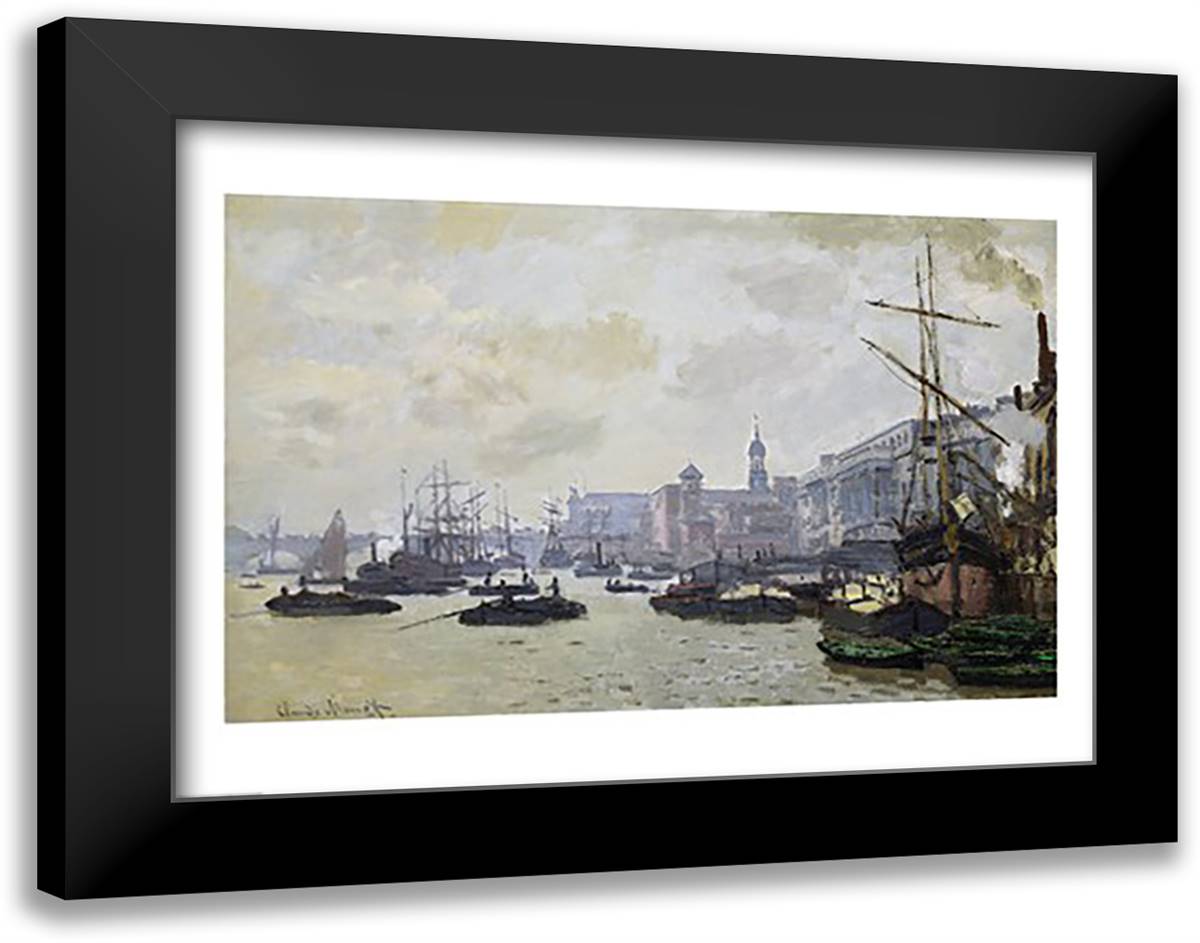 The Thames at London, 1871 28x22 Black Modern Wood Framed Art Print Poster by Monet, Claude