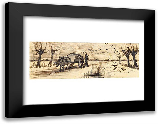 Ox-Cart in the Snow 28x22 Black Modern Wood Framed Art Print Poster by Van Gogh, Vincent