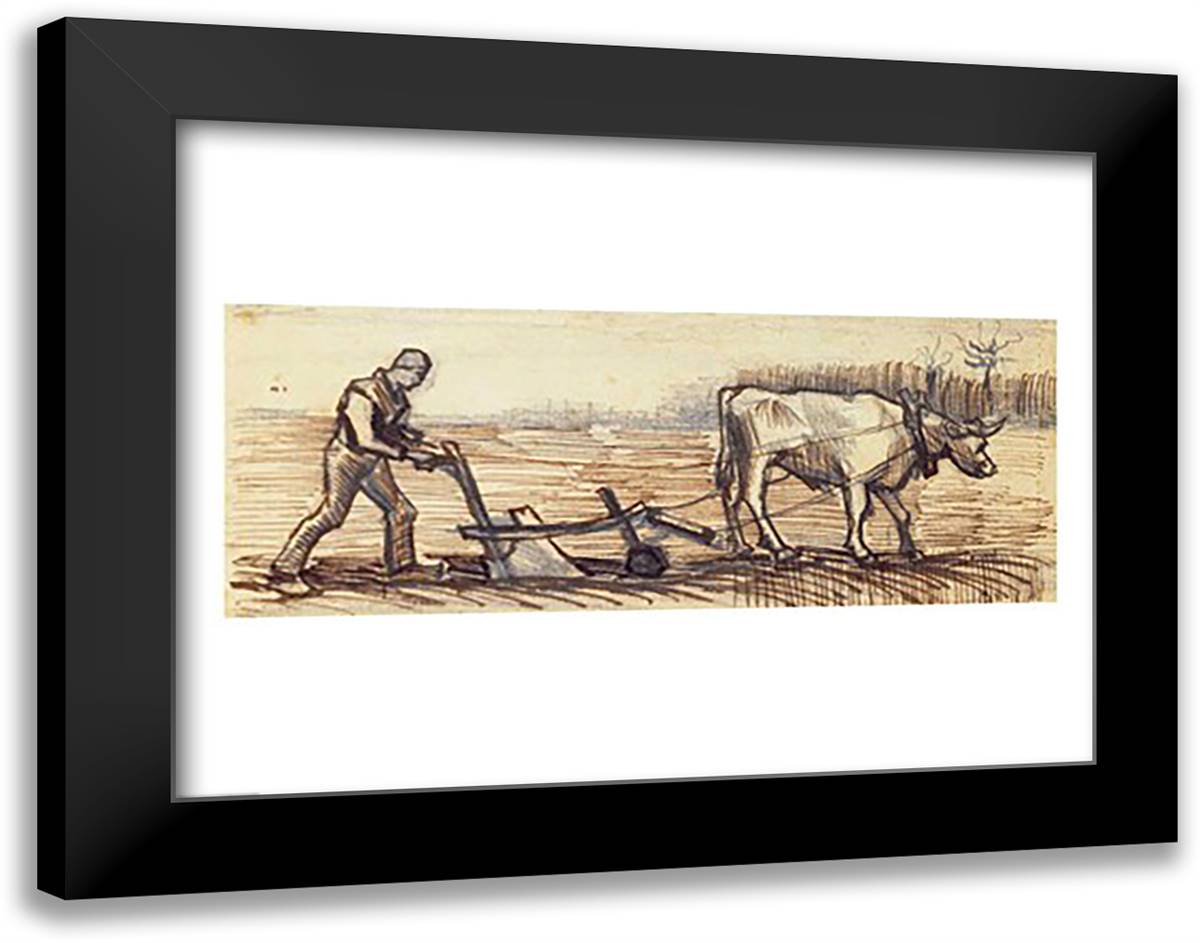 At the Plough 28x22 Black Modern Wood Framed Art Print Poster by Van Gogh, Vincent