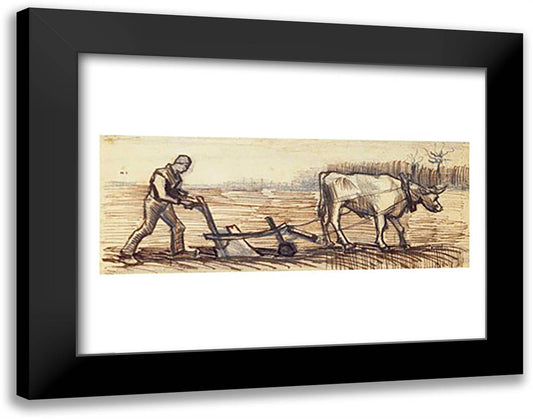 At the Plough 28x22 Black Modern Wood Framed Art Print Poster by Van Gogh, Vincent