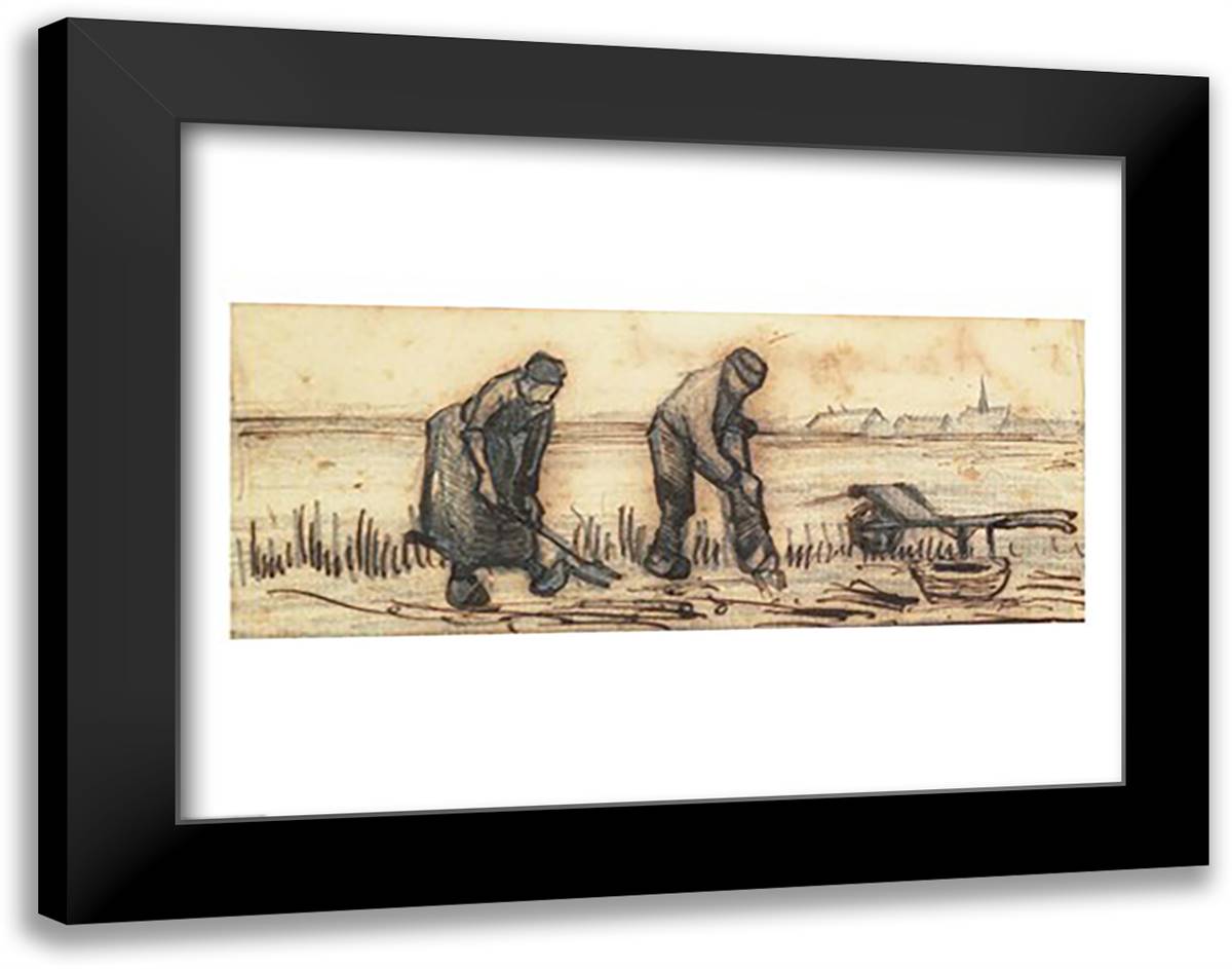 The Potato Harvest 28x22 Black Modern Wood Framed Art Print Poster by Van Gogh, Vincent