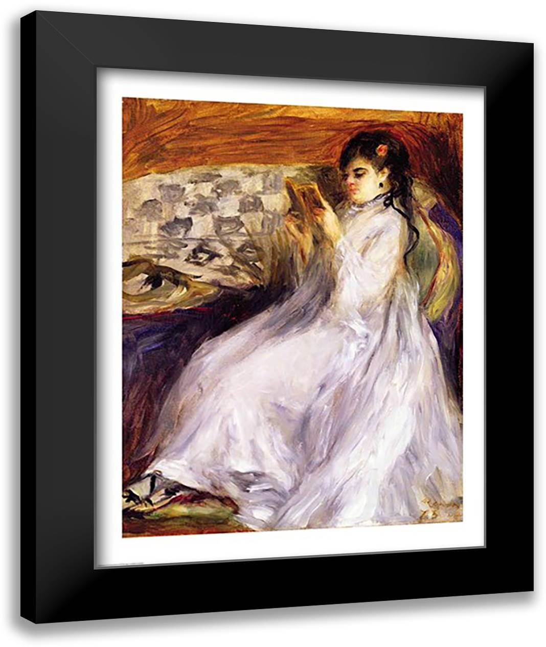 Young Woman Reading, c.1873 22x28 Black Modern Wood Framed Art Print Poster by Renoir, Pierre-Auguste