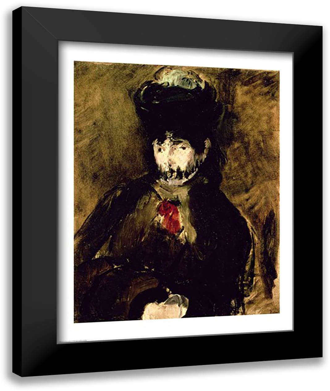 Berthe Morisot Wearing a Veil, 1872 22x28 Black Modern Wood Framed Art Print Poster by Manet, Edouard