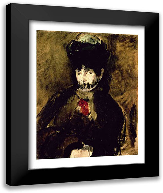 Berthe Morisot Wearing a Veil, 1872 22x28 Black Modern Wood Framed Art Print Poster by Manet, Edouard