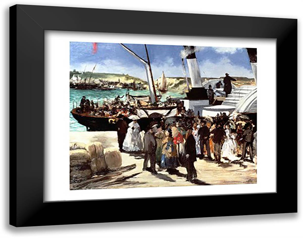 The Departure of the Folkestone Ferry from Boulogne, 1869 28x22 Black Modern Wood Framed Art Print Poster by Manet, Edouard