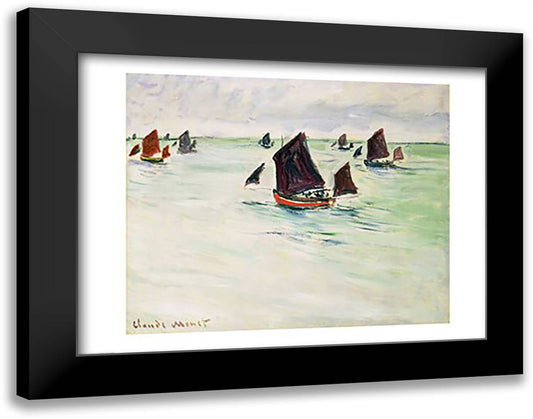 Fishing Boats at Pourville, 1882 28x22 Black Modern Wood Framed Art Print Poster by Monet, Claude