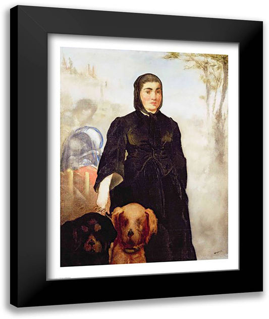 Woman With Dogs, 1858 22x28 Black Modern Wood Framed Art Print Poster by Manet, Edouard