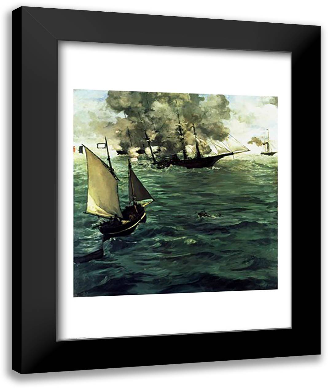 Battle of Kearsage and Alabama, 1864 22x28 Black Modern Wood Framed Art Print Poster by Manet, Edouard