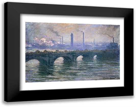 Waterloo Bridge, Cloudy Day, 1900 28x22 Black Modern Wood Framed Art Print Poster by Monet, Claude