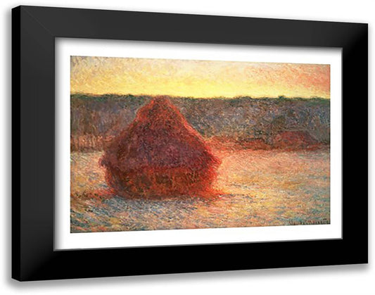 Haystacks at Sunset, Frosty Weather, 1891 28x22 Black Modern Wood Framed Art Print Poster by Monet, Claude