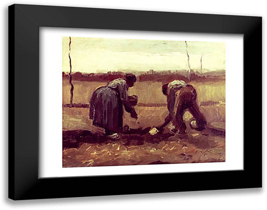 Two Peasants Planting Potatoes, 1885 28x22 Black Modern Wood Framed Art Print Poster by Van Gogh, Vincent