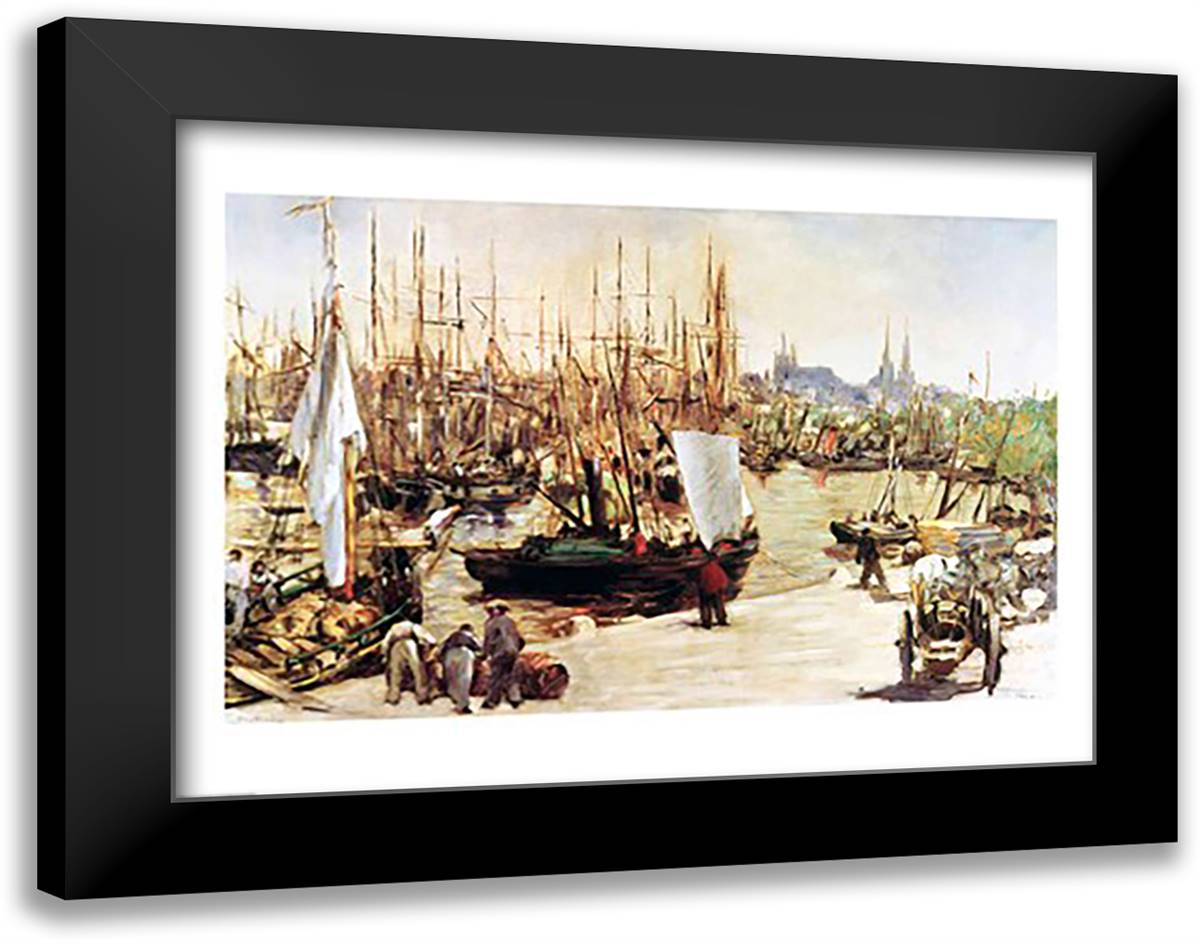 The Port of Bordeaux, 1871 28x22 Black Modern Wood Framed Art Print Poster by Manet, Edouard