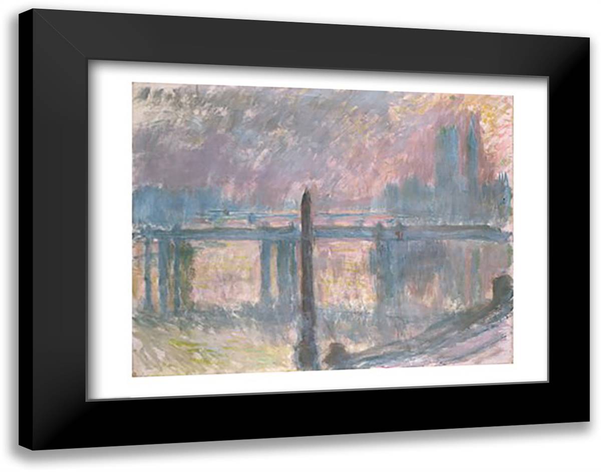 Cleopatra's Needle and Charing Cross Bridge, 1899 28x22 Black Modern Wood Framed Art Print Poster by Monet, Claude